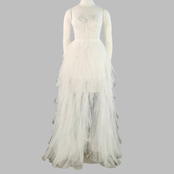 FOR LOVE & LEMONS Size L White Nylon Ruffled Lace Strapless Corset Dress